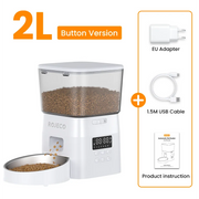 ROJECO Automatic Pet Feeder Button Version with LCD display and accessories.