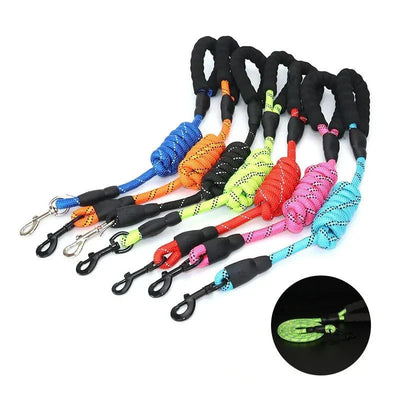 Reflective dog leash with padded handle and double heavy-duty traction, available in multiple colors.