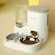 Automatic cat feeder and water dispenser set for pets.